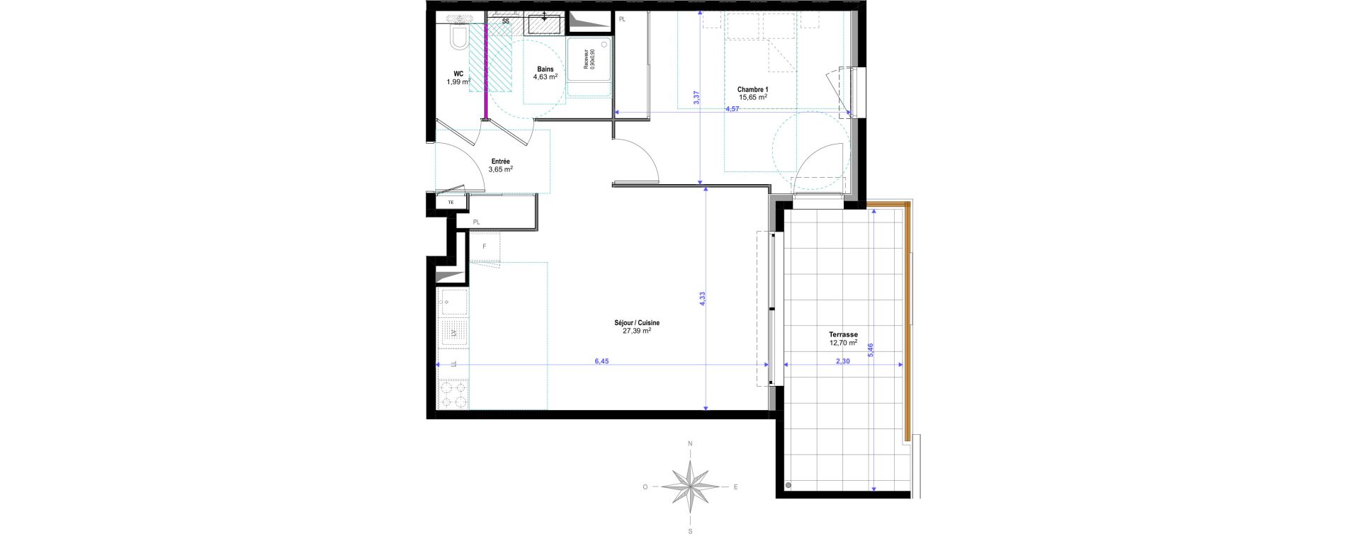 Appartement T2 de 53,31 m2 &agrave; Saint-Rapha&euml;l Valescure