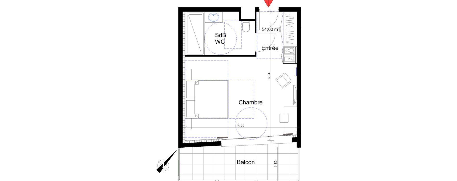 Appartement T1 de 31,60 m2 &agrave; Saint-Rapha&euml;l Centre