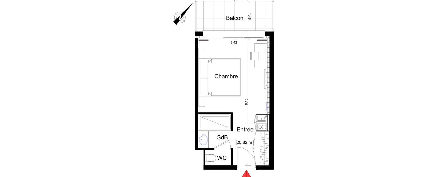 Appartement T1 de 20,82 m2 &agrave; Saint-Rapha&euml;l Centre