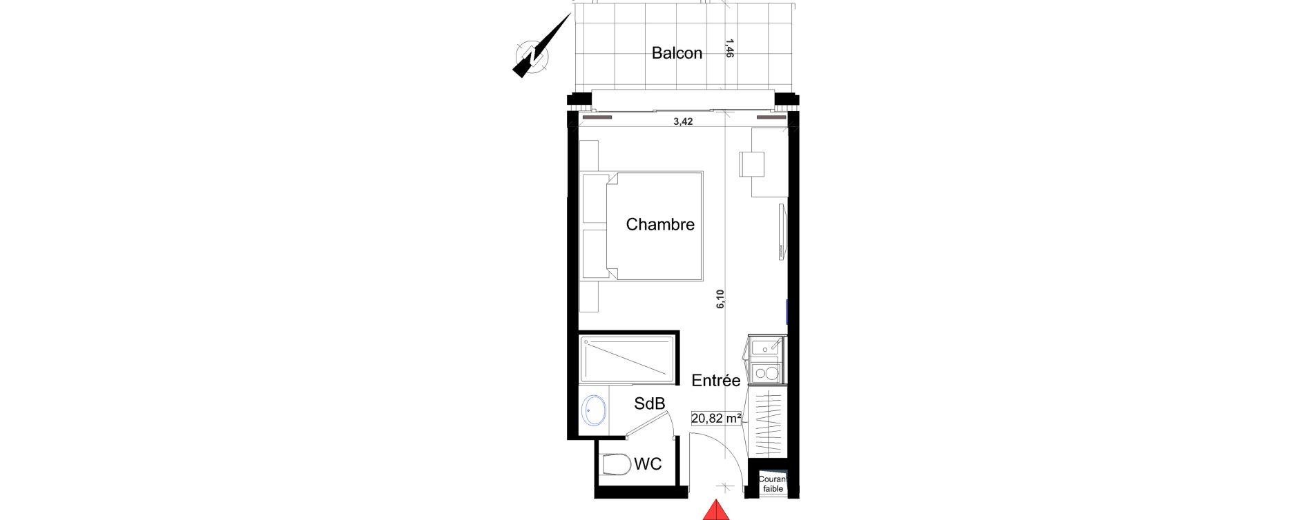 Appartement T1 de 20,82 m2 &agrave; Saint-Rapha&euml;l Centre