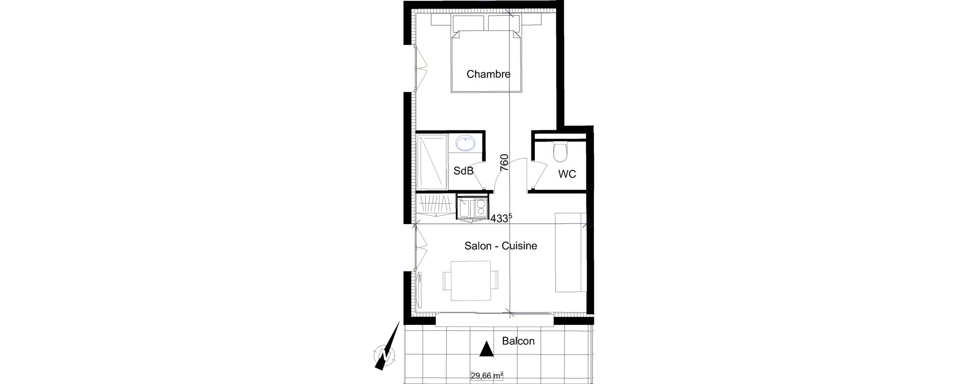 Appartement T2 de 29,66 m2 &agrave; Saint-Rapha&euml;l Centre