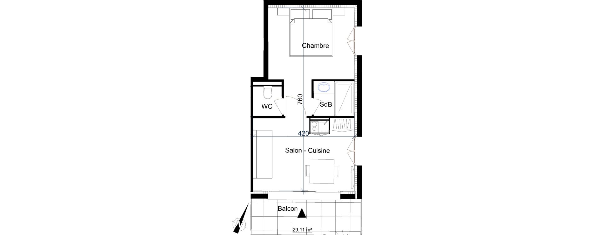 Appartement T2 de 29,11 m2 &agrave; Saint-Rapha&euml;l Centre