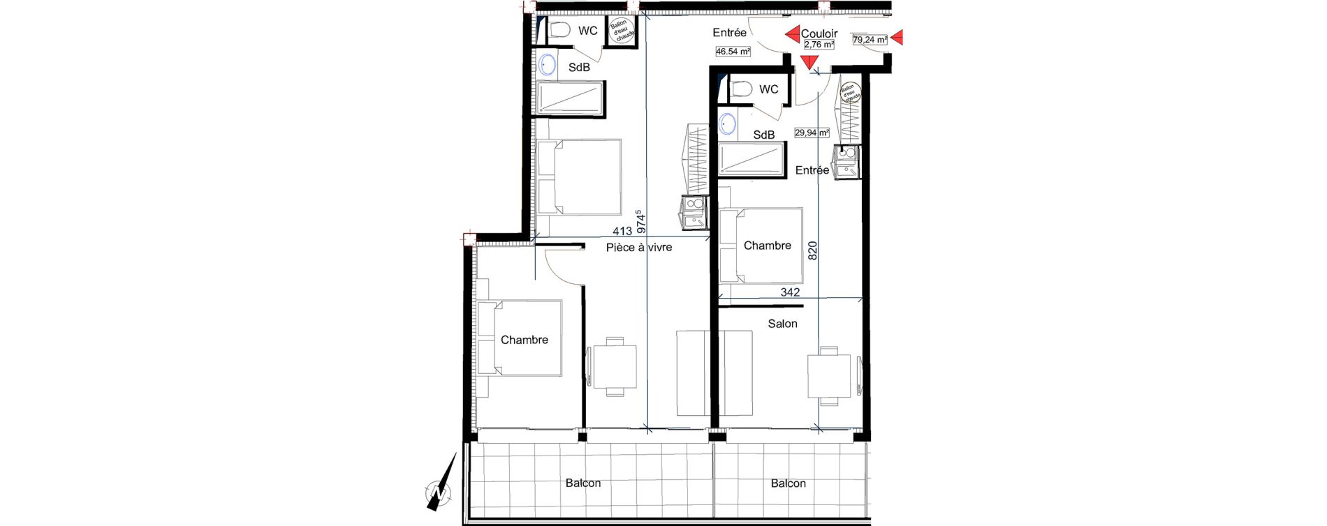 Appartement T2 de 46,54 m2 &agrave; Saint-Rapha&euml;l Centre