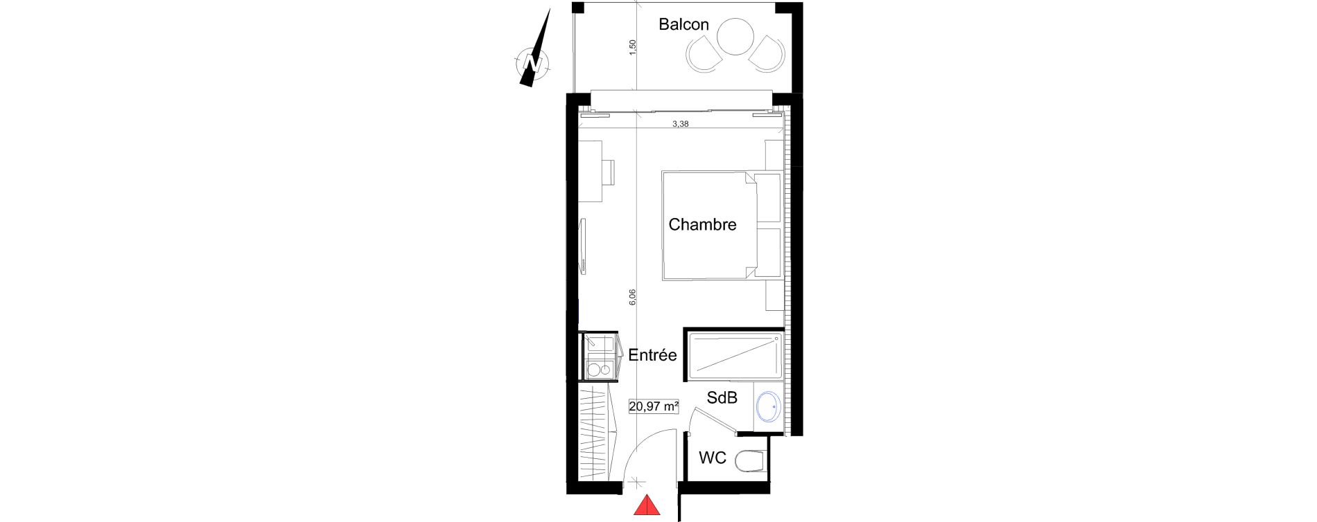 Appartement T1 de 20,97 m2 &agrave; Saint-Rapha&euml;l Centre