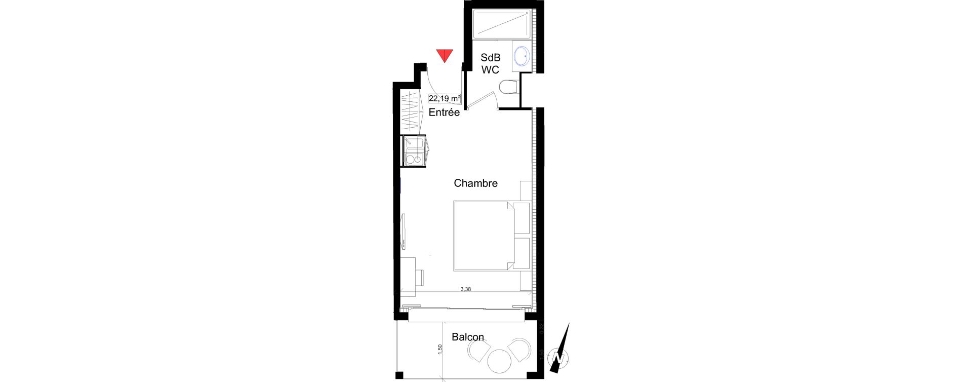 Appartement T1 de 22,19 m2 &agrave; Saint-Rapha&euml;l Centre