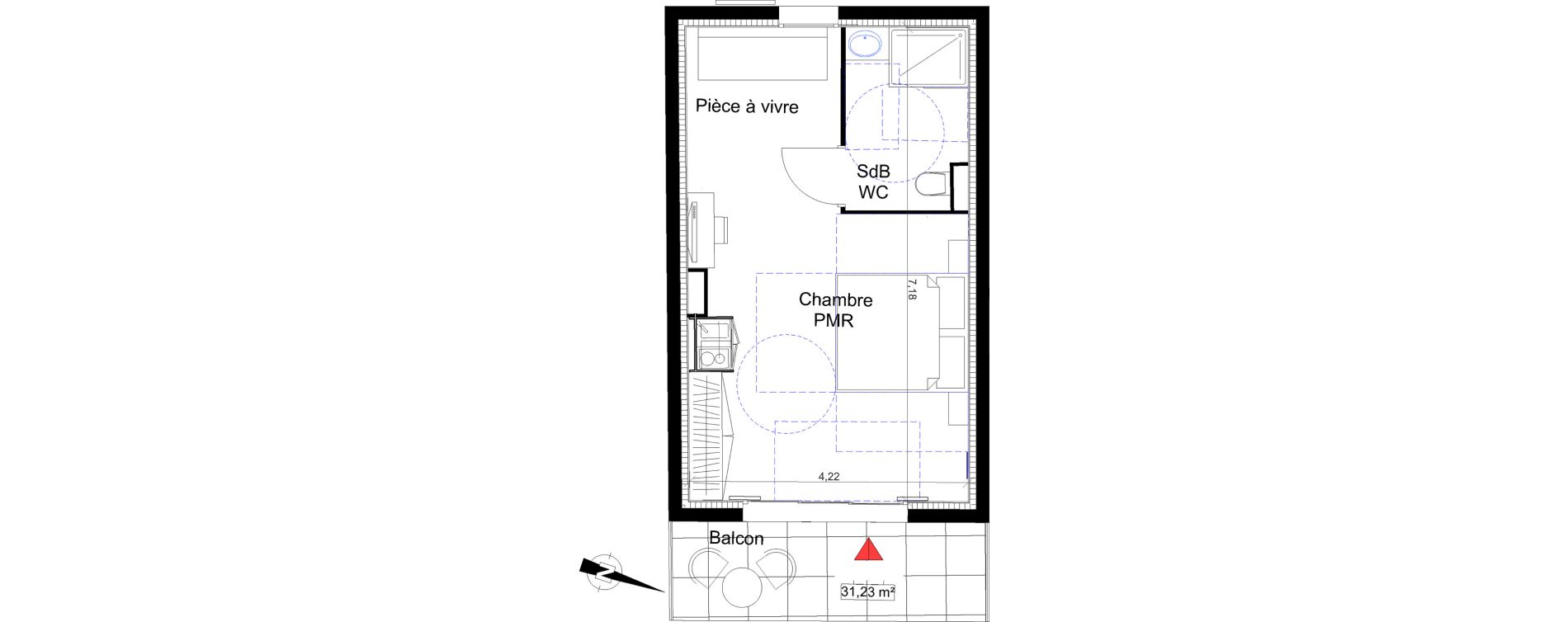 Appartement T2 de 31,23 m2 &agrave; Saint-Rapha&euml;l Centre