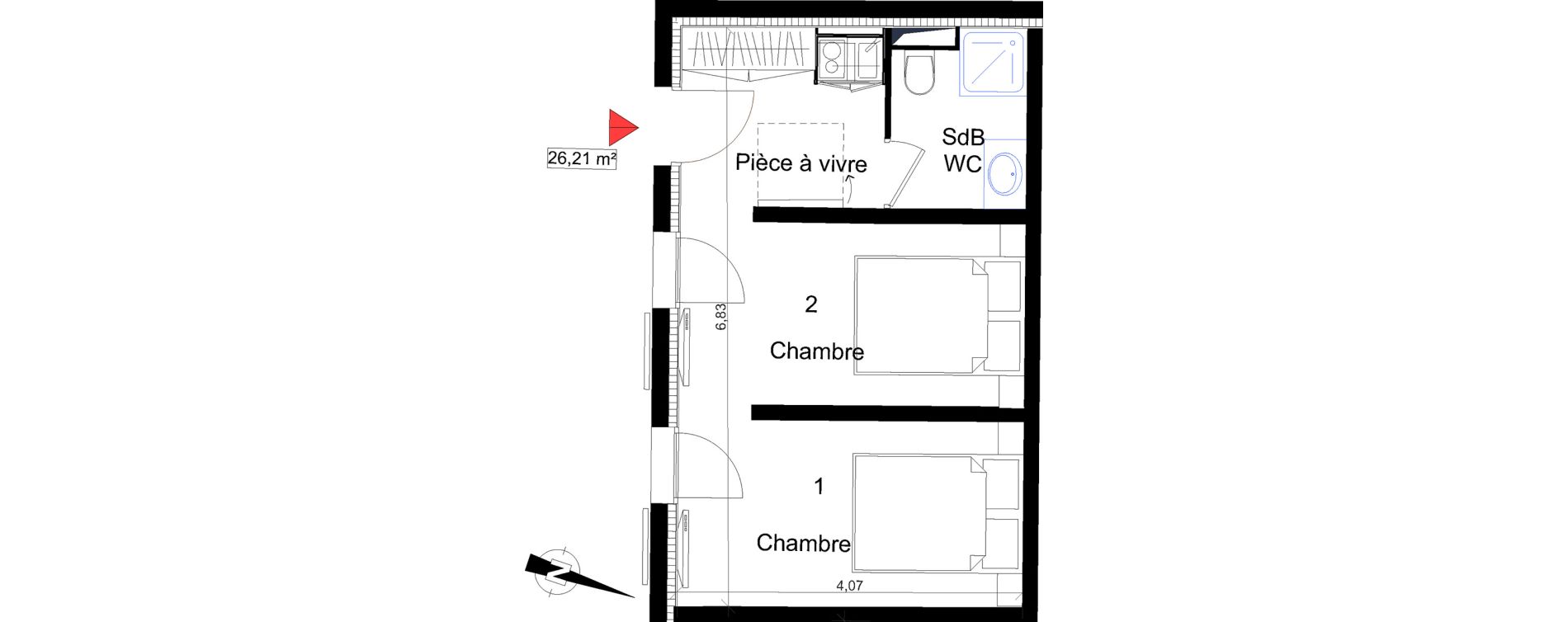 Appartement T3 de 26,21 m2 &agrave; Saint-Rapha&euml;l Centre