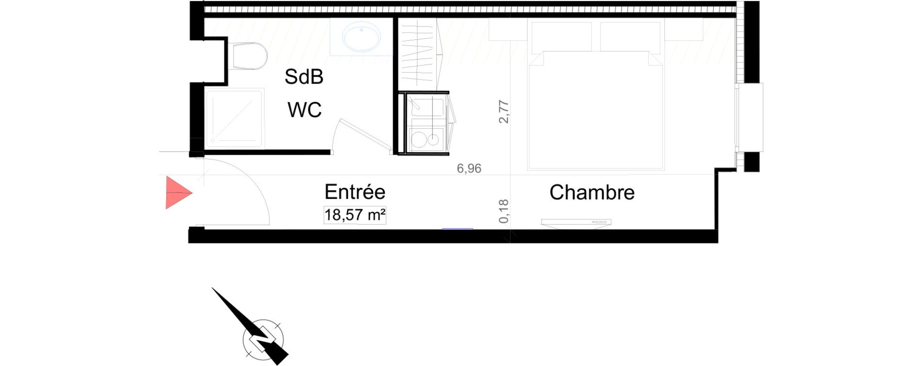 Appartement T1 de 18,57 m2 &agrave; Saint-Rapha&euml;l Centre