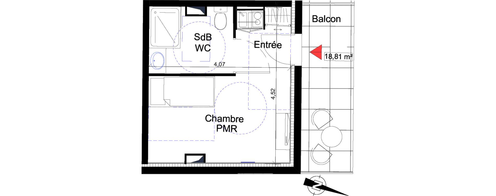 Appartement T1 de 18,81 m2 &agrave; Saint-Rapha&euml;l Centre