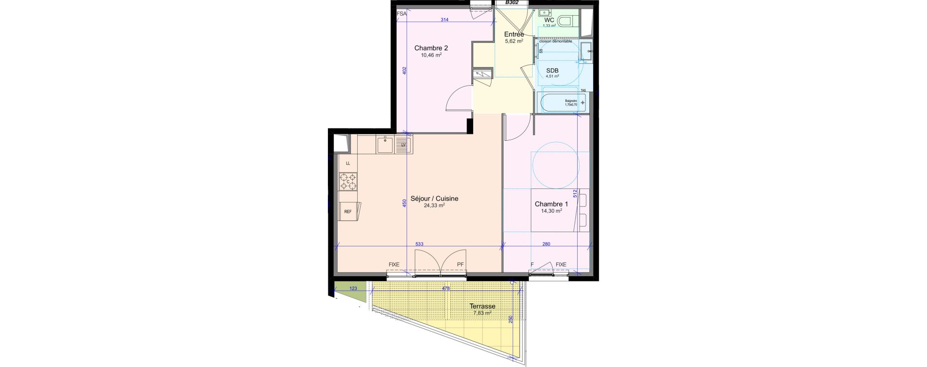 Appartement T3 de 60,55 m2 &agrave; Saint-Rapha&euml;l Peyron - saint-s&eacute;bastien