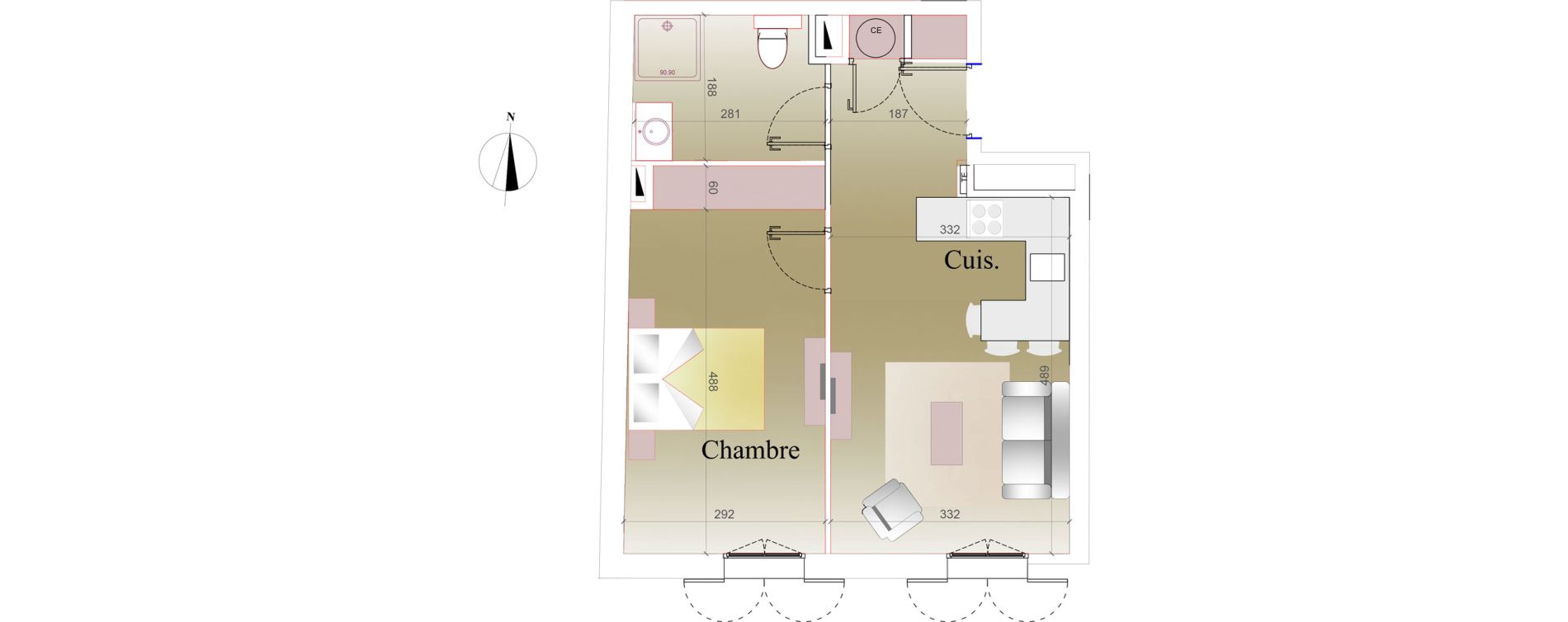 Appartement T2 de 40,46 m2 &agrave; Saint-Tropez Centre