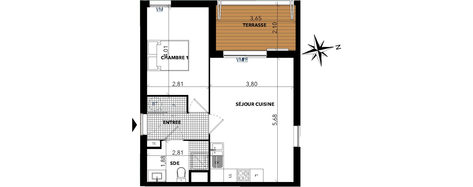 Appartement T2 de 42,89 m2 &agrave; Sanary-Sur-Mer Centre