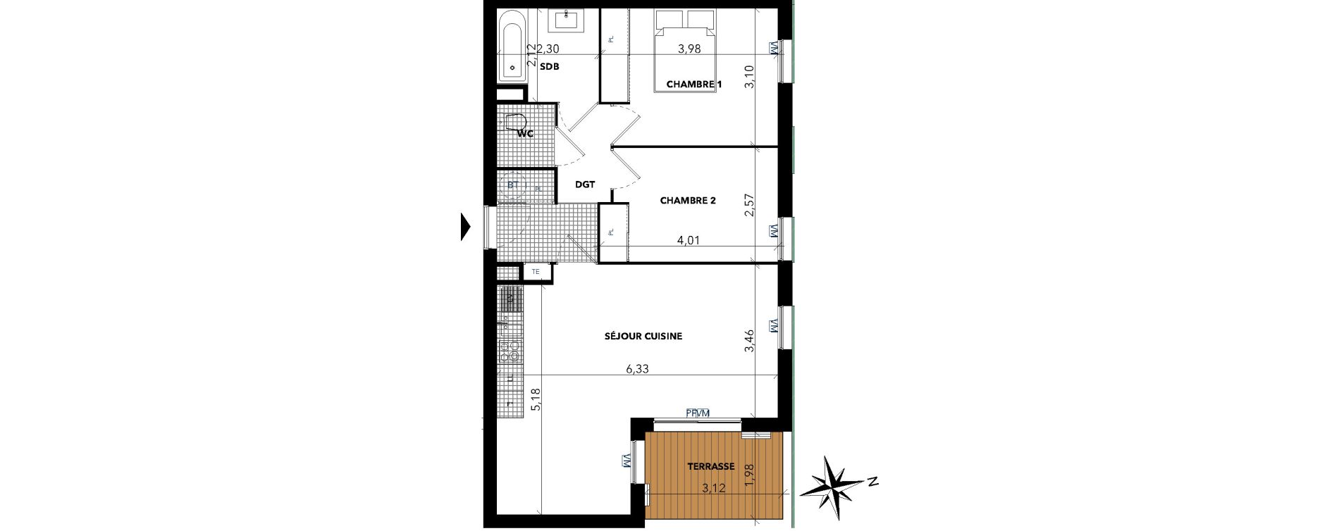 Appartement T3 de 62,96 m2 &agrave; Sanary-Sur-Mer Centre