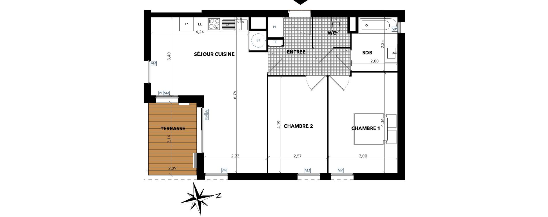 Appartement T3 de 62,39 m2 &agrave; Sanary-Sur-Mer Centre