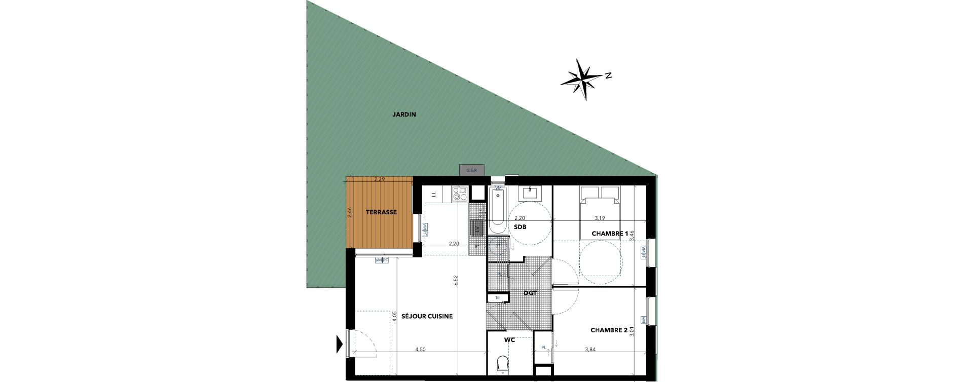 Appartement T3 de 57,48 m2 &agrave; Sanary-Sur-Mer Centre
