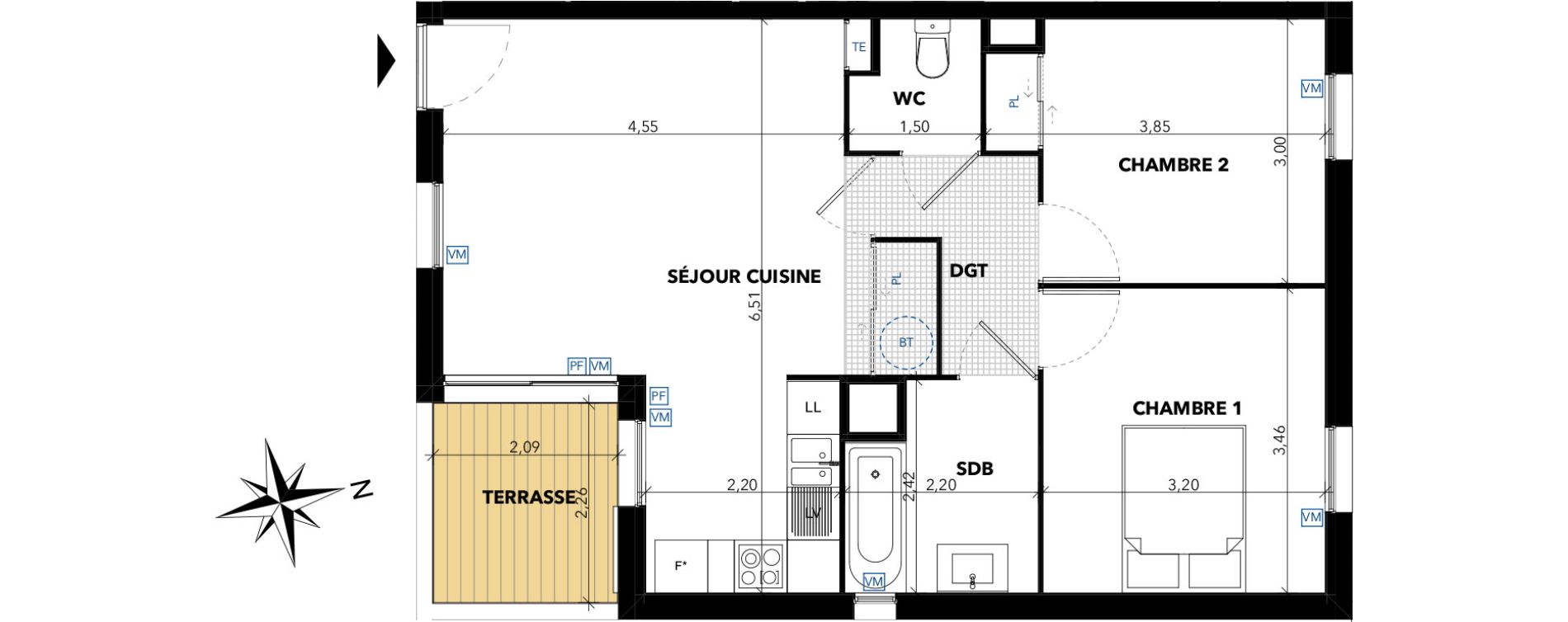 Appartement T3 de 57,37 m2 &agrave; Sanary-Sur-Mer Centre
