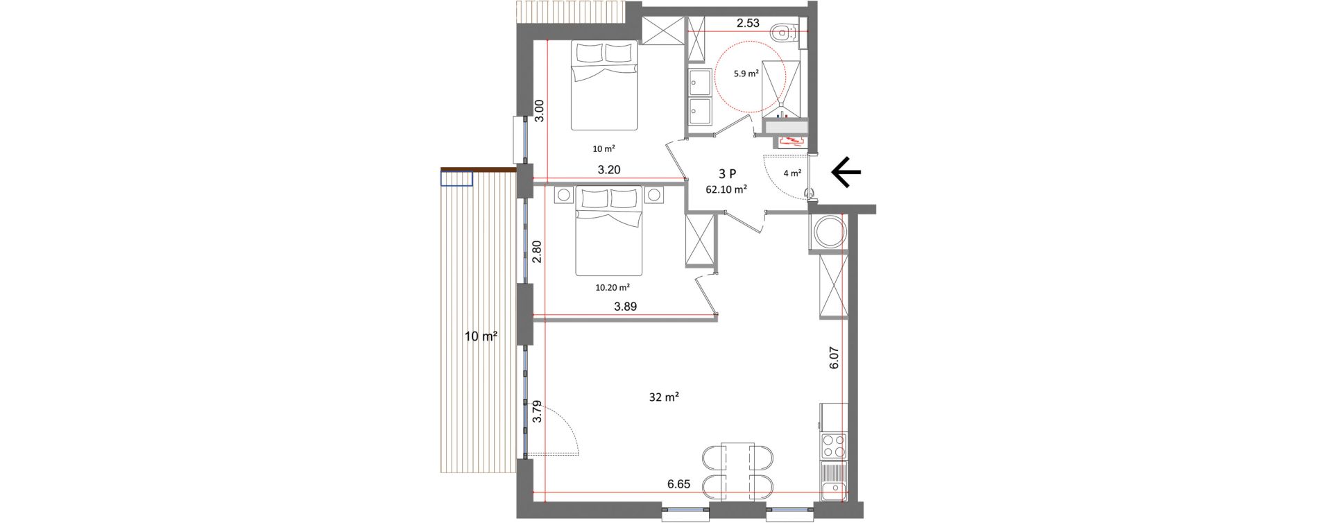 Appartement T3 de 62,10 m2 &agrave; Sanary-Sur-Mer Centre