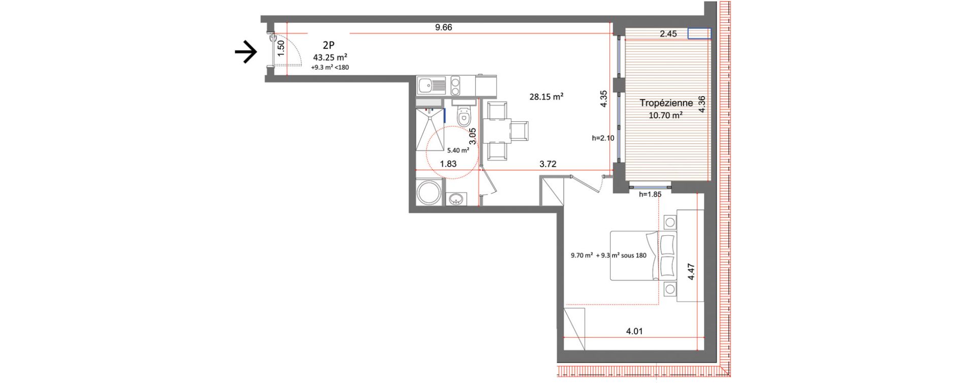 Appartement T2 de 43,25 m2 &agrave; Sanary-Sur-Mer Centre