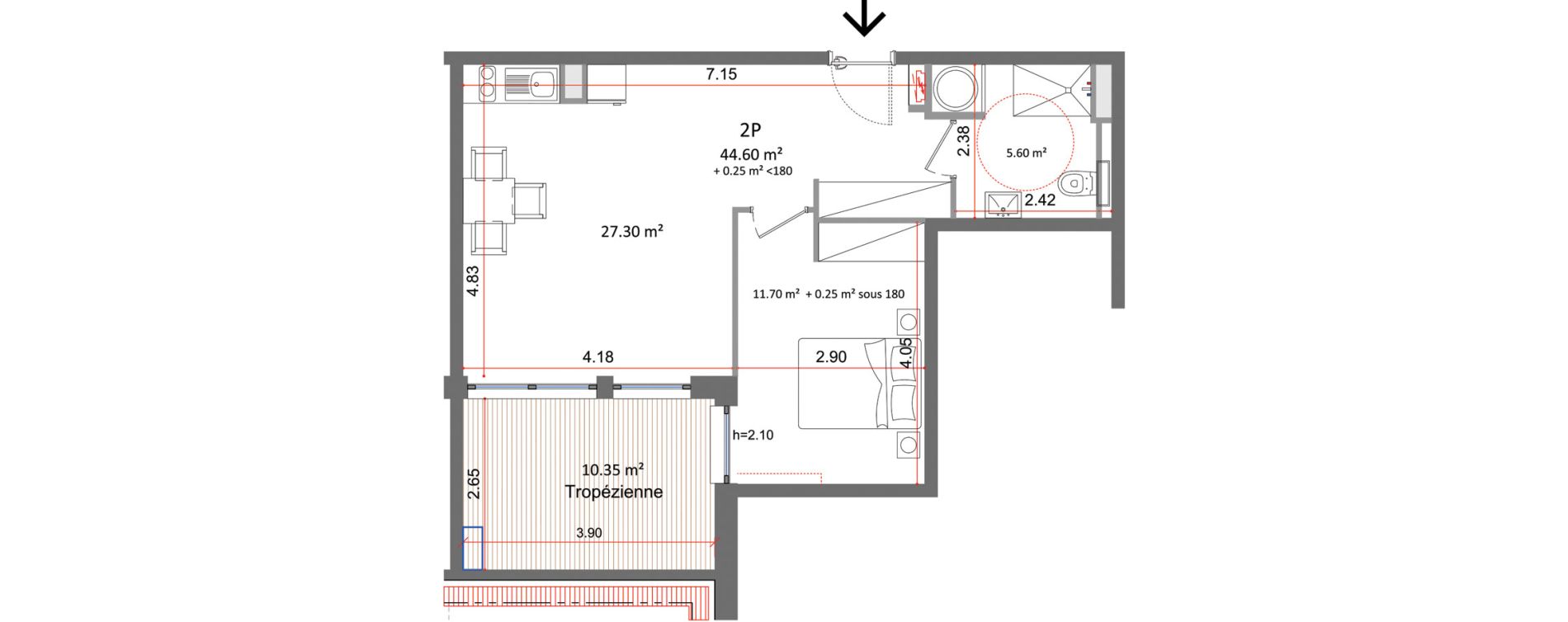 Appartement T2 de 44,60 m2 &agrave; Sanary-Sur-Mer Centre