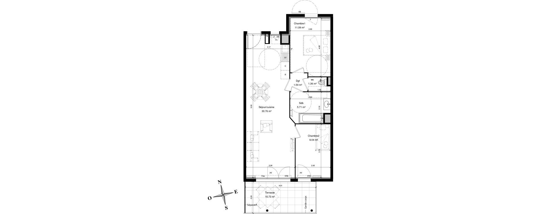 Appartement T3 de 59,50 m2 &agrave; Solli&egrave;s-Pont Centre