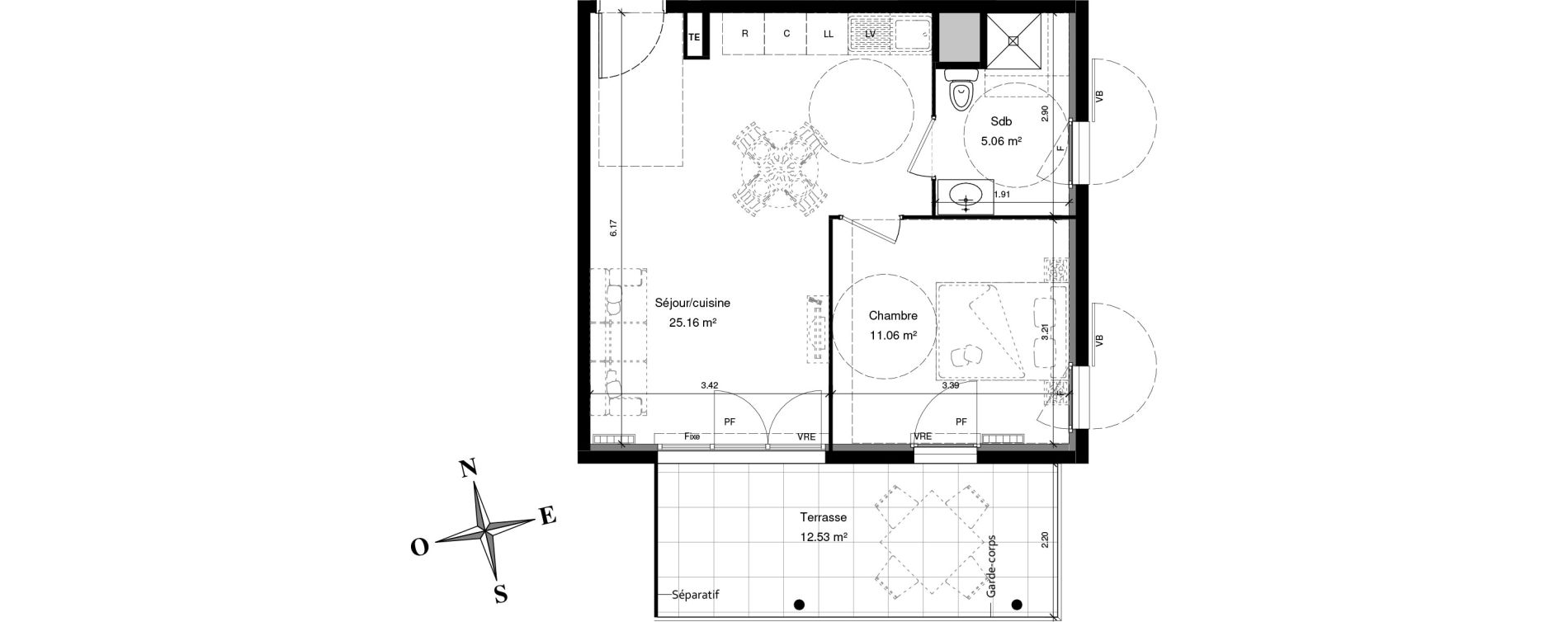 Appartement T2 de 41,28 m2 &agrave; Solli&egrave;s-Pont Centre