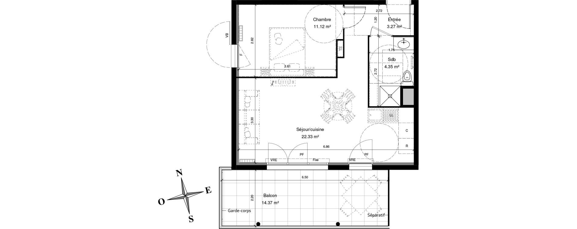 Appartement T2 de 41,08 m2 &agrave; Solli&egrave;s-Pont Centre