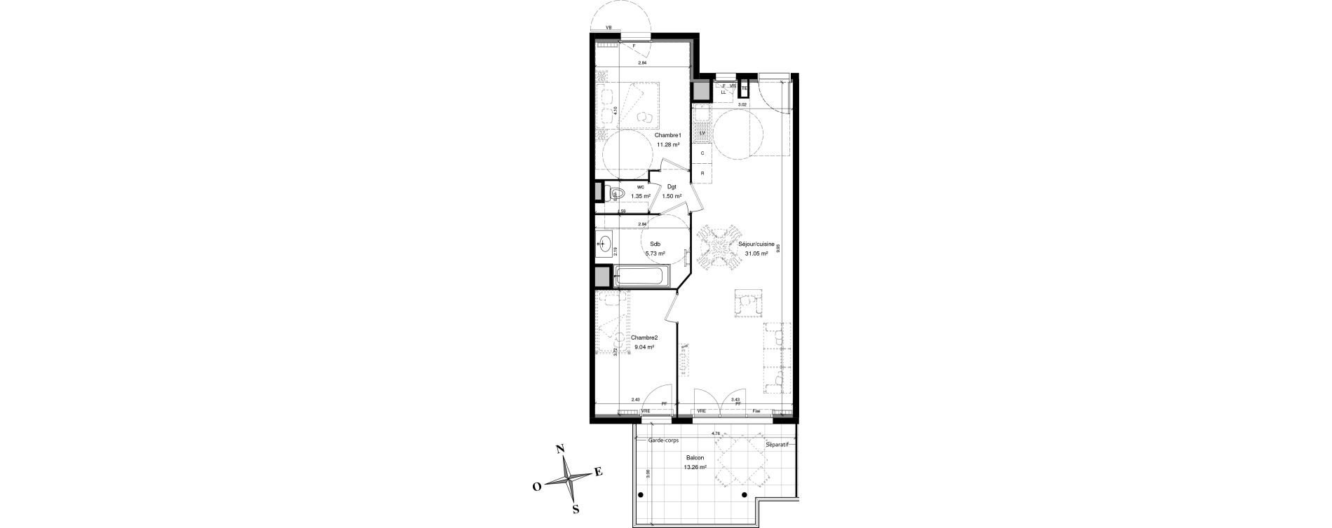 Appartement T3 de 58,85 m2 &agrave; Solli&egrave;s-Pont Centre
