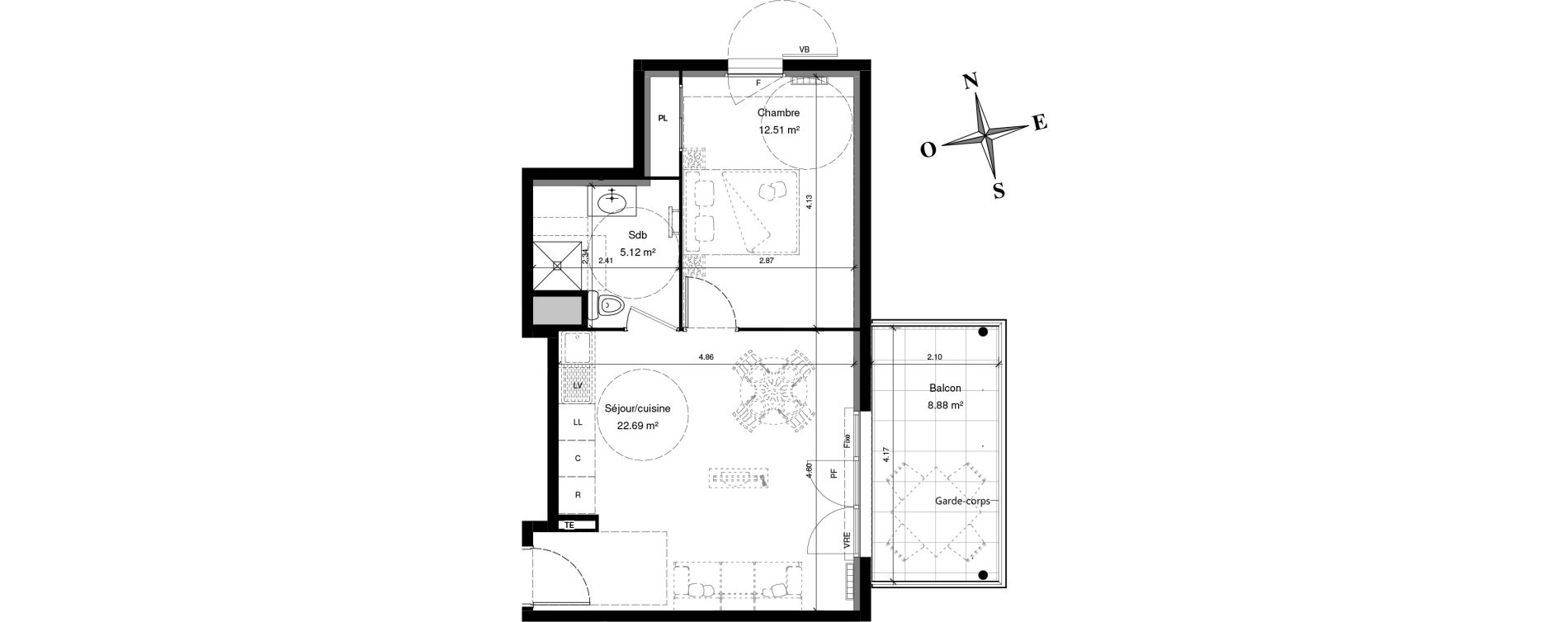 Appartement T2 de 40,32 m2 &agrave; Solli&egrave;s-Pont Centre