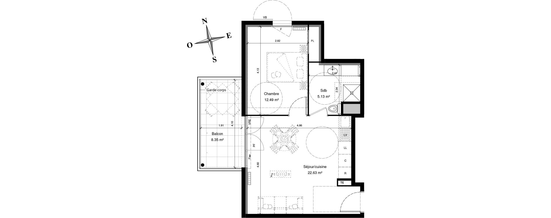 Appartement T2 de 40,28 m2 &agrave; Solli&egrave;s-Pont Centre