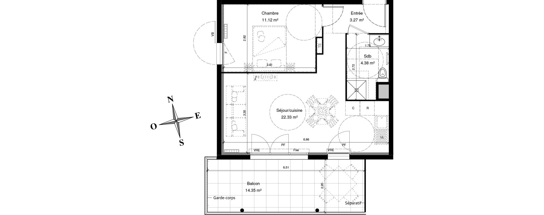 Appartement T2 de 41,09 m2 &agrave; Solli&egrave;s-Pont Centre