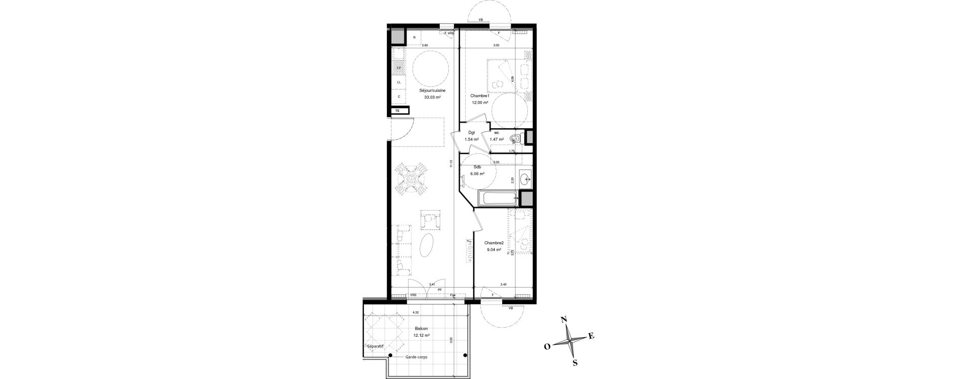 Appartement T3 de 63,14 m2 &agrave; Solli&egrave;s-Pont Centre