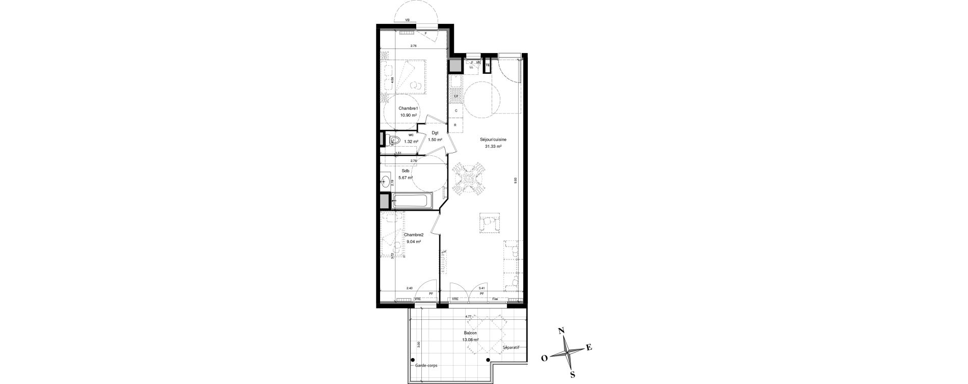 Appartement T3 de 58,78 m2 &agrave; Solli&egrave;s-Pont Centre