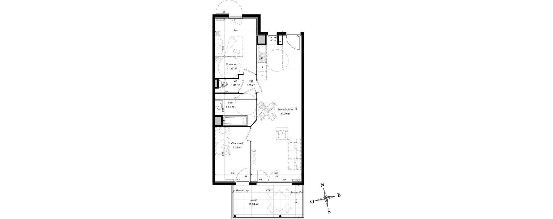 Appartement T3 de 58,94 m2 &agrave; Solli&egrave;s-Pont Centre