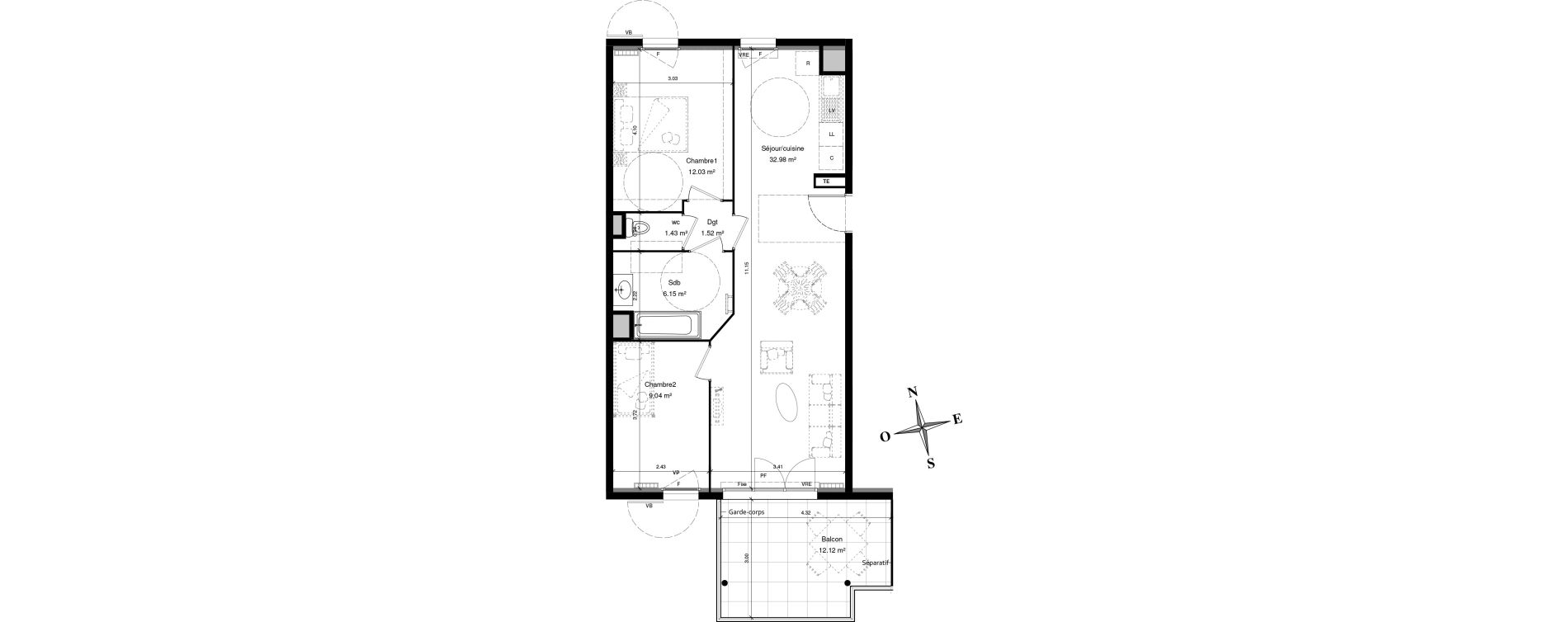 Appartement T3 de 63,18 m2 &agrave; Solli&egrave;s-Pont Centre