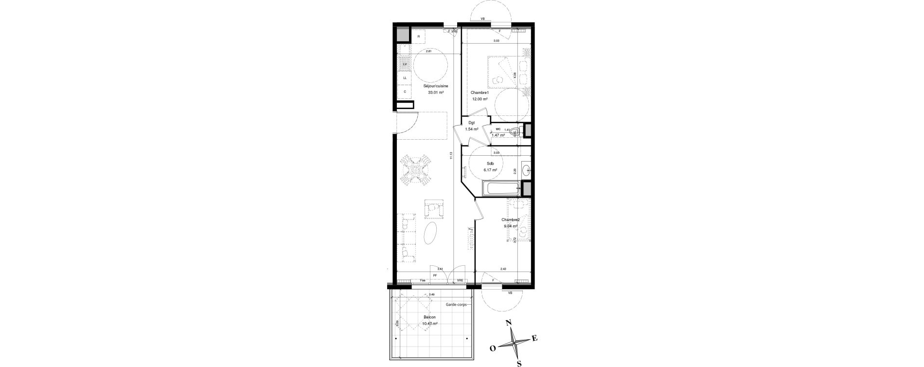Appartement T3 de 63,22 m2 &agrave; Solli&egrave;s-Pont Centre
