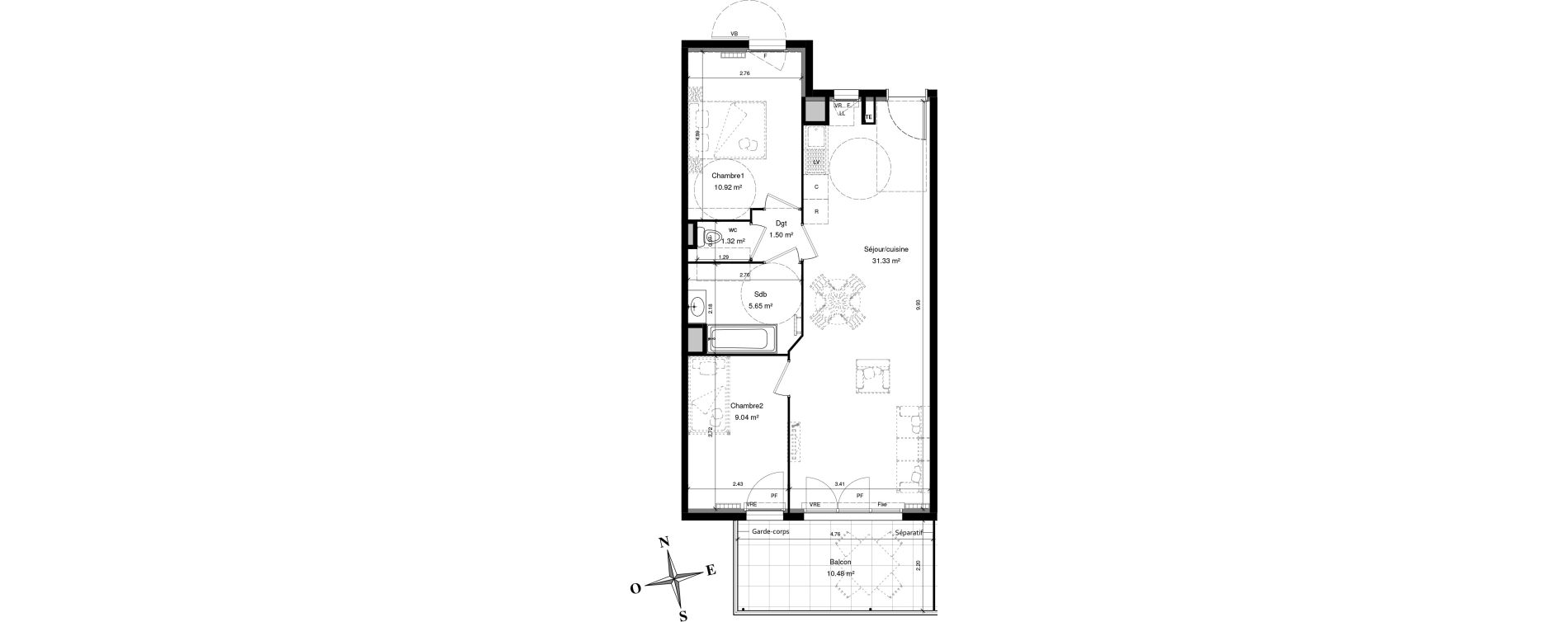 Appartement T3 de 58,75 m2 &agrave; Solli&egrave;s-Pont Centre