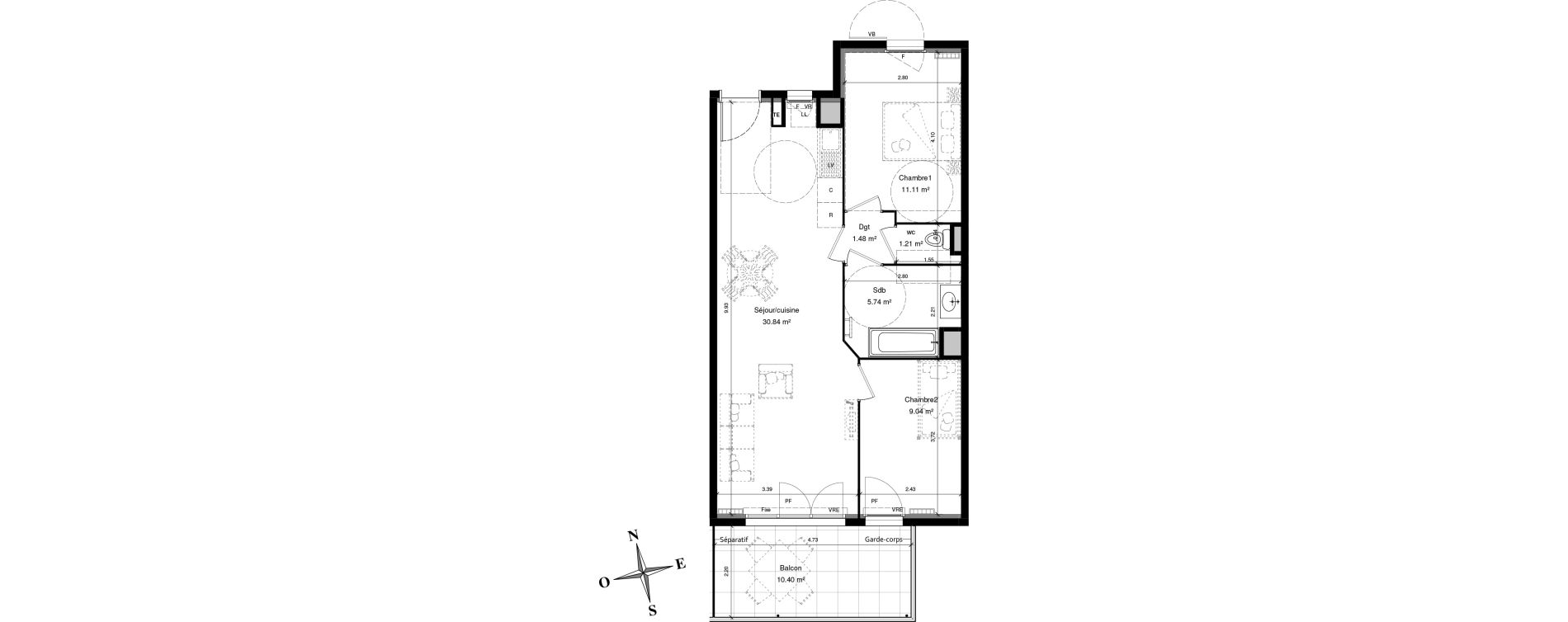 Appartement T3 de 58,43 m2 &agrave; Solli&egrave;s-Pont Centre