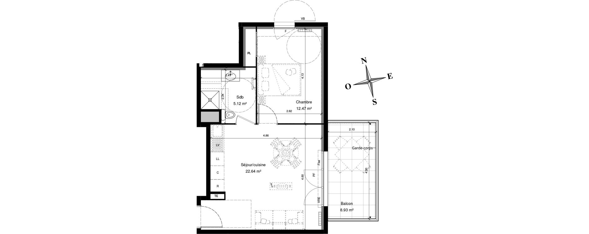 Appartement T2 de 40,24 m2 &agrave; Solli&egrave;s-Pont Centre