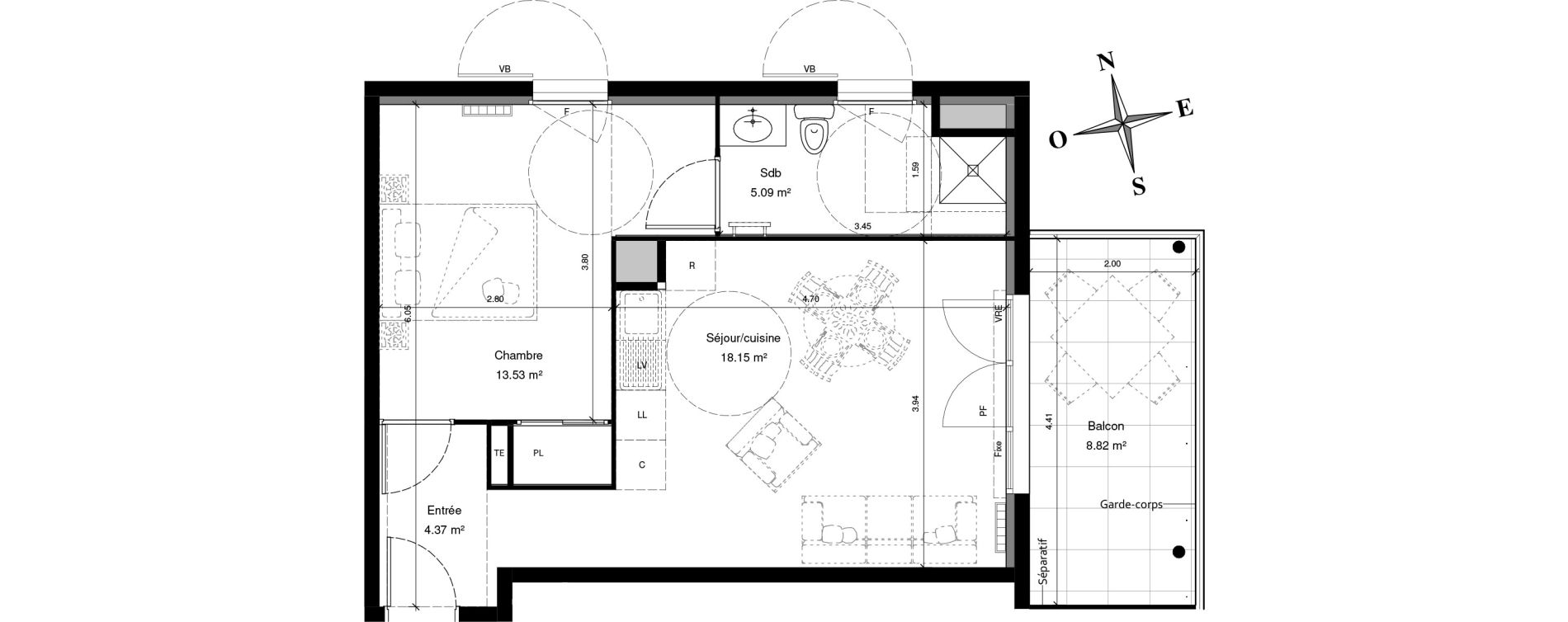 Appartement T2 de 41,14 m2 &agrave; Solli&egrave;s-Pont Centre