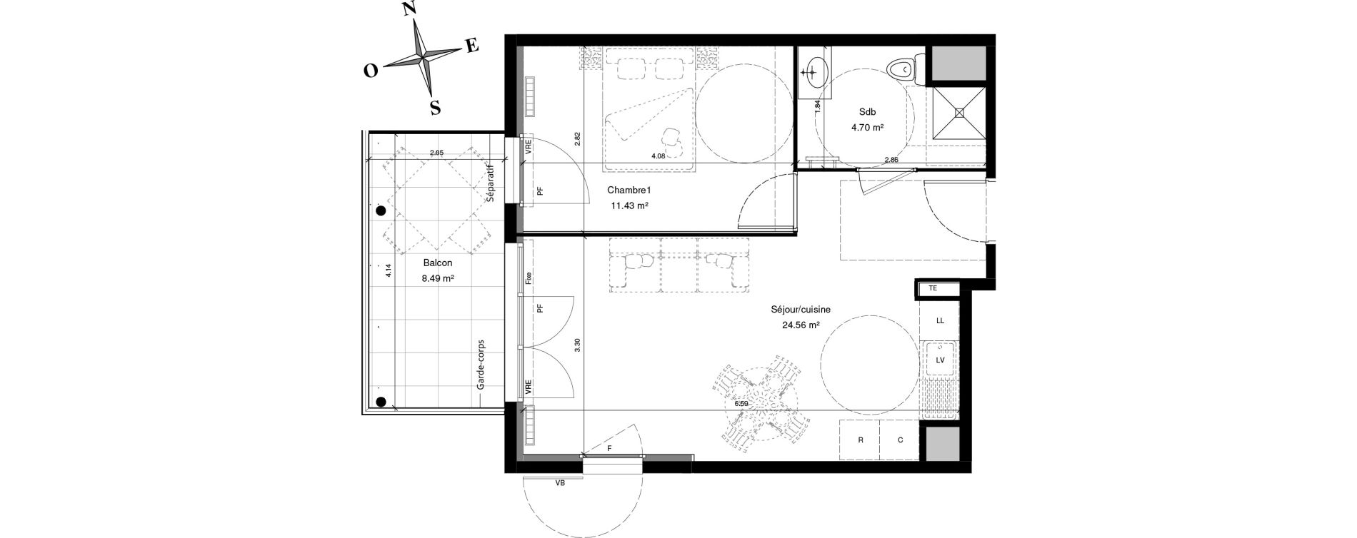 Appartement T2 de 40,89 m2 &agrave; Solli&egrave;s-Pont Centre