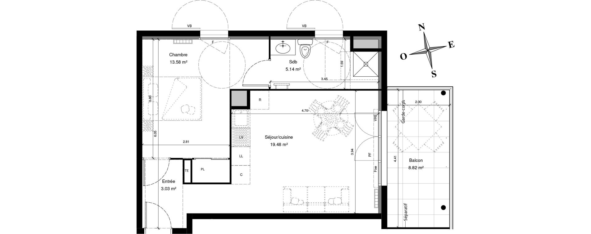 Appartement T2 de 41,24 m2 &agrave; Solli&egrave;s-Pont Centre