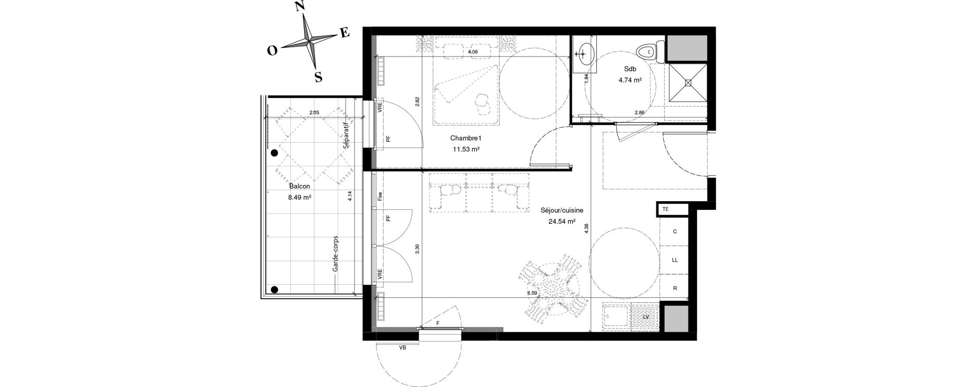 Appartement T2 de 40,81 m2 &agrave; Solli&egrave;s-Pont Centre