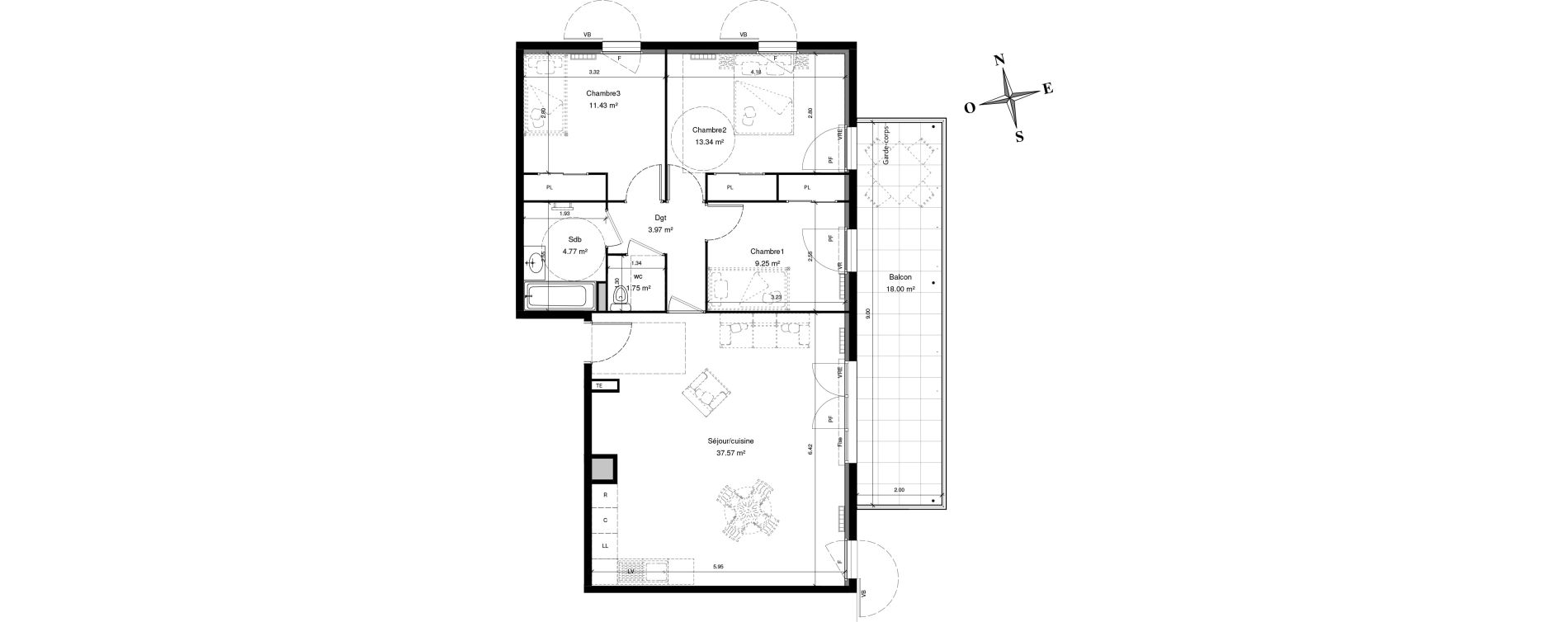 Appartement T4 de 82,07 m2 &agrave; Solli&egrave;s-Pont Centre