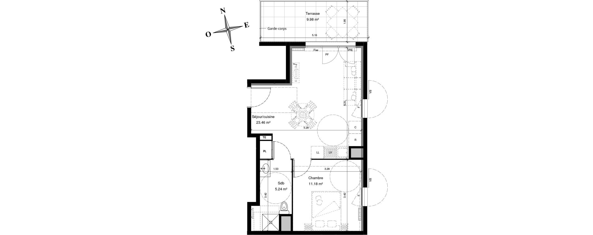 Appartement T2 de 39,88 m2 &agrave; Solli&egrave;s-Pont Centre