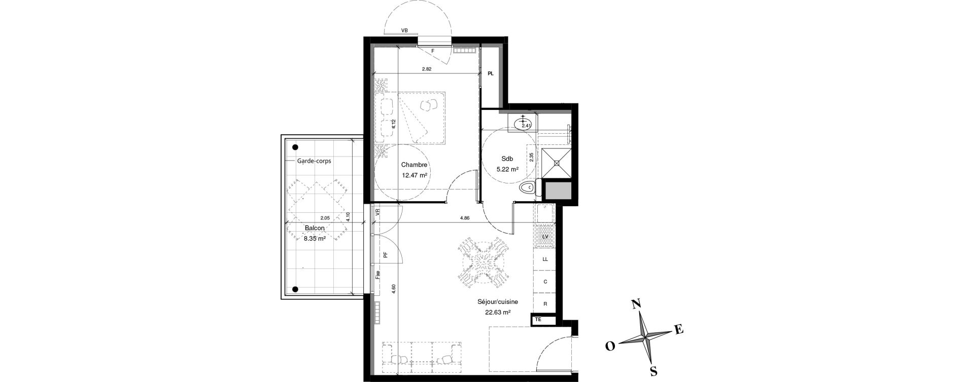 Appartement T2 de 40,33 m2 &agrave; Solli&egrave;s-Pont Centre