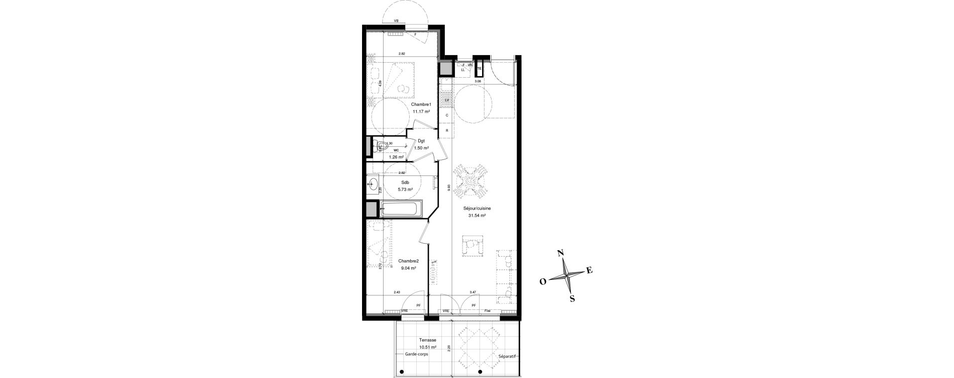 Appartement T3 de 60,25 m2 &agrave; Solli&egrave;s-Pont Centre