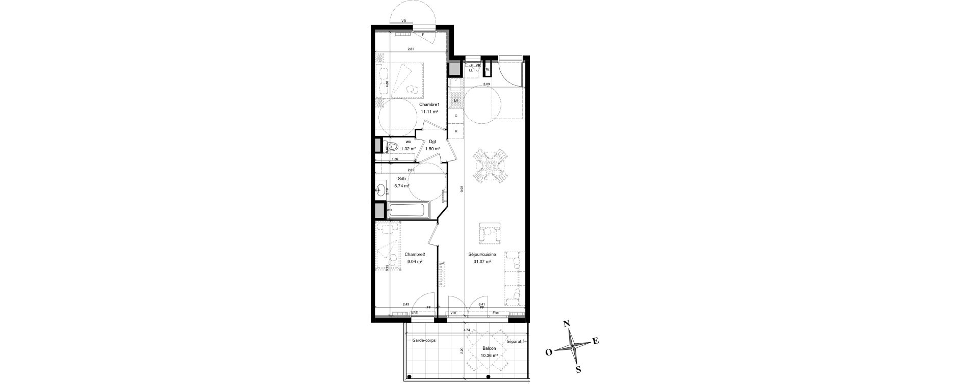 Appartement T3 de 59,79 m2 &agrave; Solli&egrave;s-Pont Centre