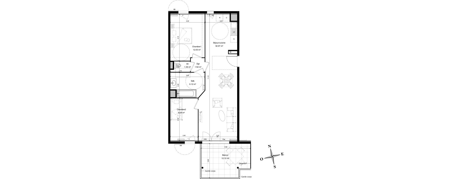 Appartement T3 de 63,02 m2 &agrave; Solli&egrave;s-Pont Centre