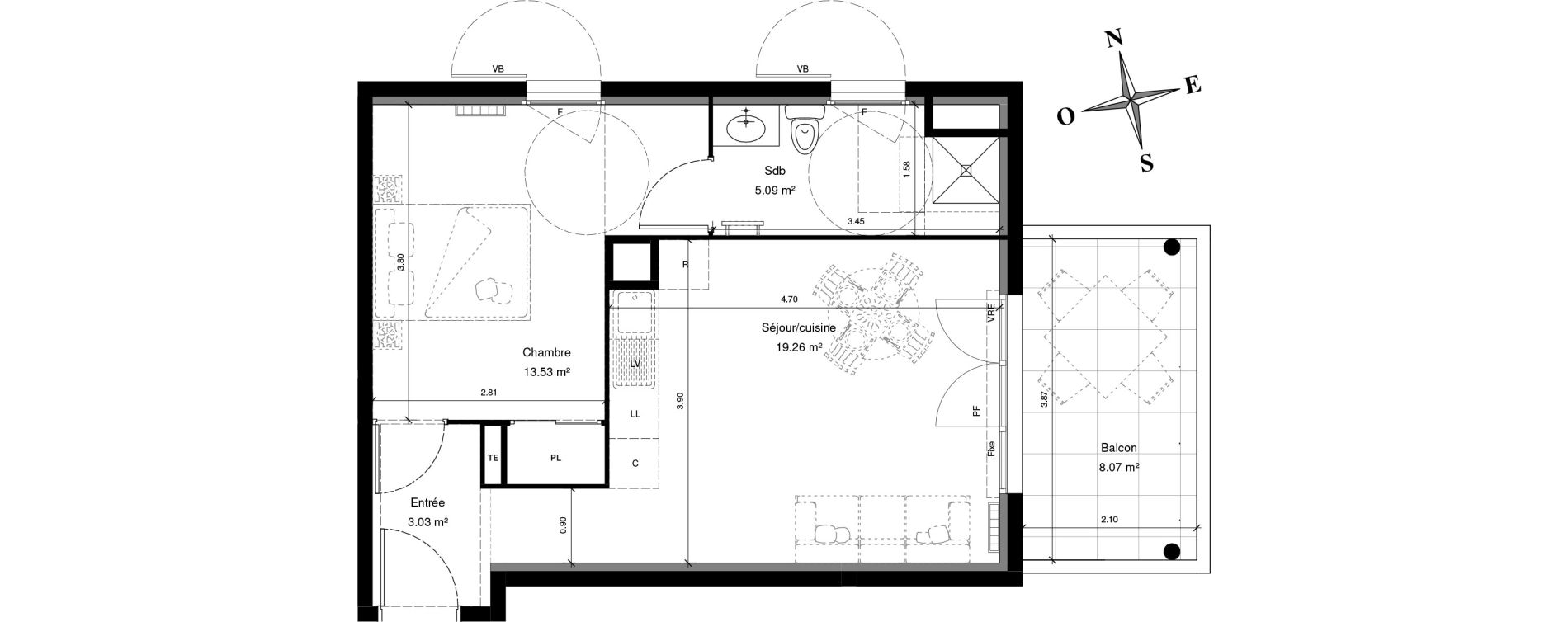 Appartement T2 de 40,91 m2 &agrave; Solli&egrave;s-Pont Centre