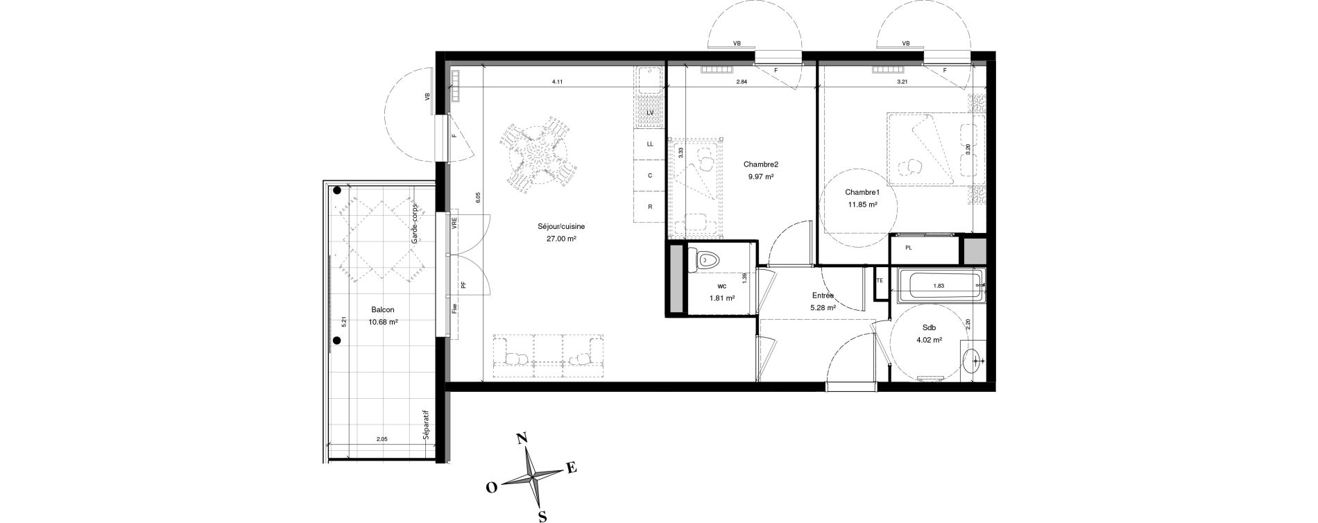 Appartement T3 de 59,93 m2 &agrave; Solli&egrave;s-Pont Centre